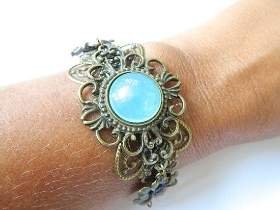 Antique brass bracelet blue moon