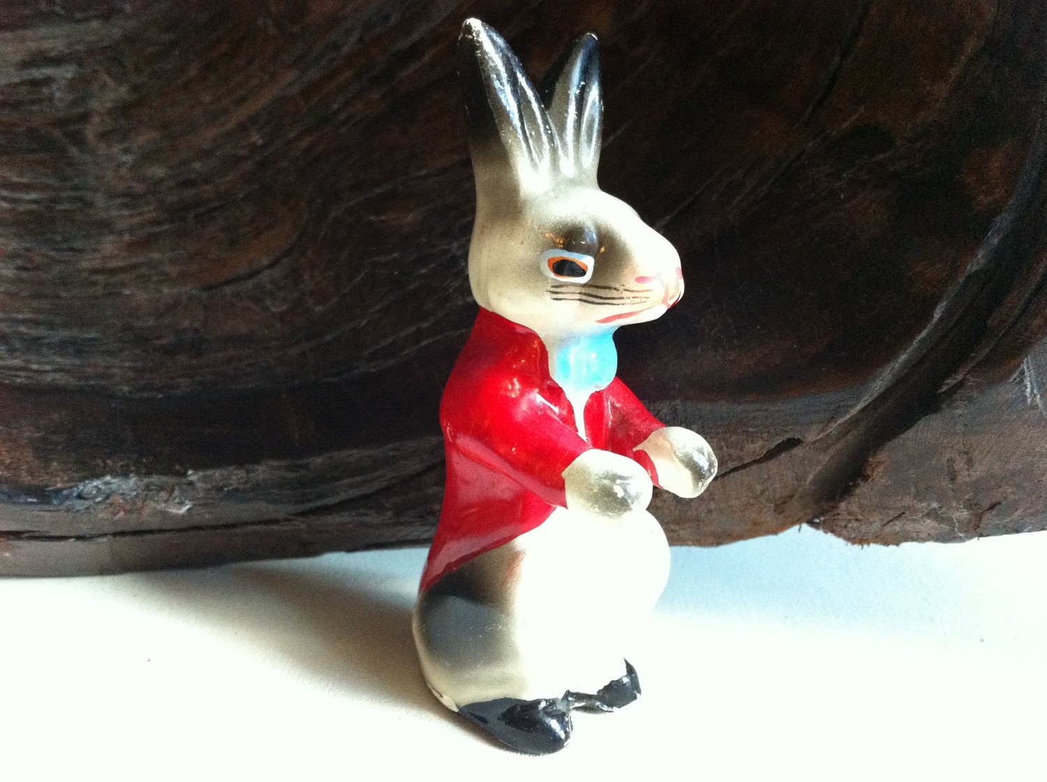 Chalk Art Rabbit Figurine with Seriously Red Coat
