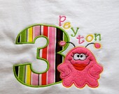 Personalized Applique Monster Birthday Shirt Number Girls Toddler T Shirt