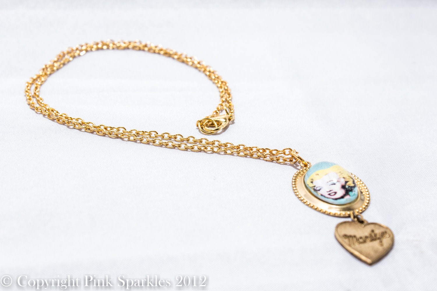Marilyn Monroe Drop Heart Charm Necklace, Hollywood Glamour
