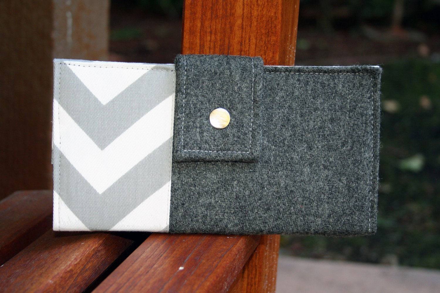 handmade wallet grey chevron and wool tweed