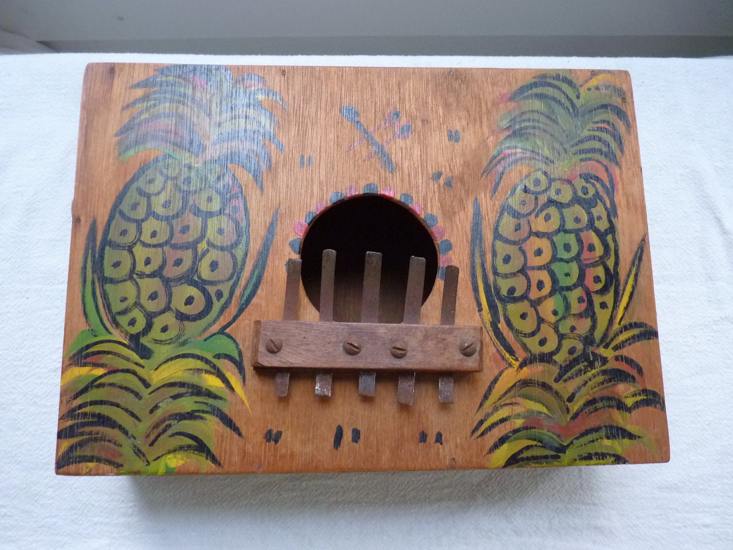 WOODEN Box Piano 5 Prong Vintage Jamaican by castawaycollectibles