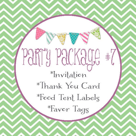 Party Package 7 - Invitation, Thank You Cards, Food Labels & Favor Tags