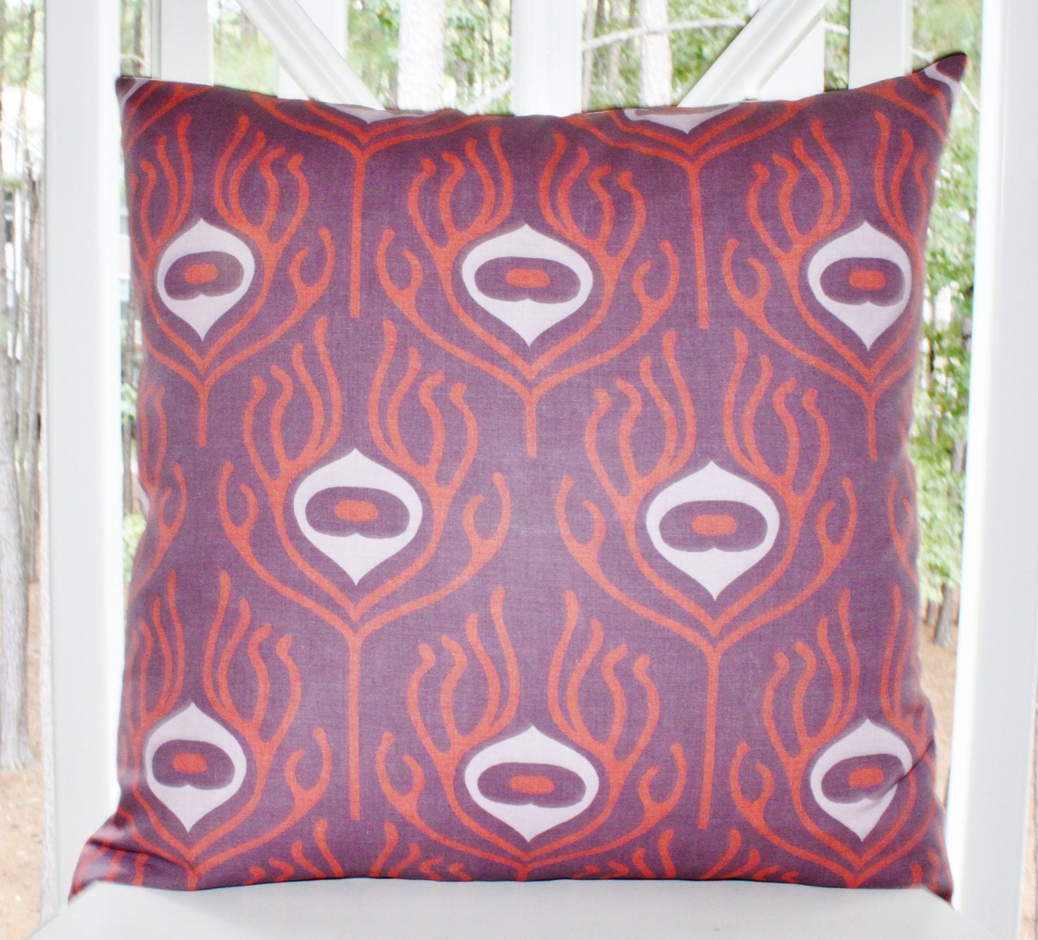 Decorative Designer Pillow - 16 x 16 Purple Coral Lavender Peacock - Geometric Modern Pillow Cover - Bohemian Throw Pillow