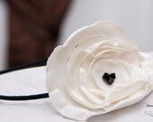 Black and White Fascinator Headband // White Fabric Flowered Headband with black Swarovski crystals