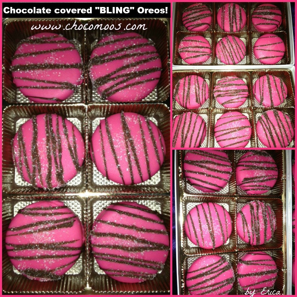 CHOCOLATE COVERED OREOS - Boxed and beautiful, Hot Pink, Bling, Brown, White, Dark, Milk - Your choice of custom color theme.