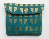 POUCH 02// petrol blue leather with golden print