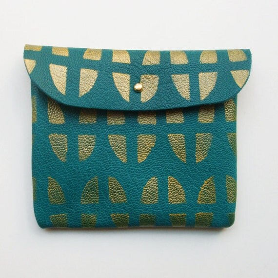 POUCH 02// petrol blue leather with golden print