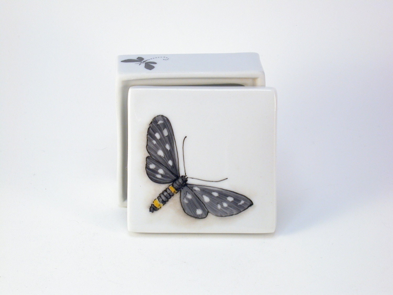 Black Butterfly Box handpainted on porcelain trinket spring wedding favors - madrab