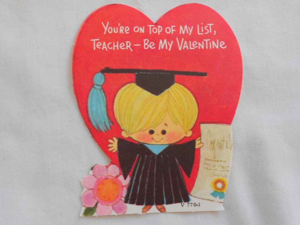 vintage die cut teacher Valentine's Day card