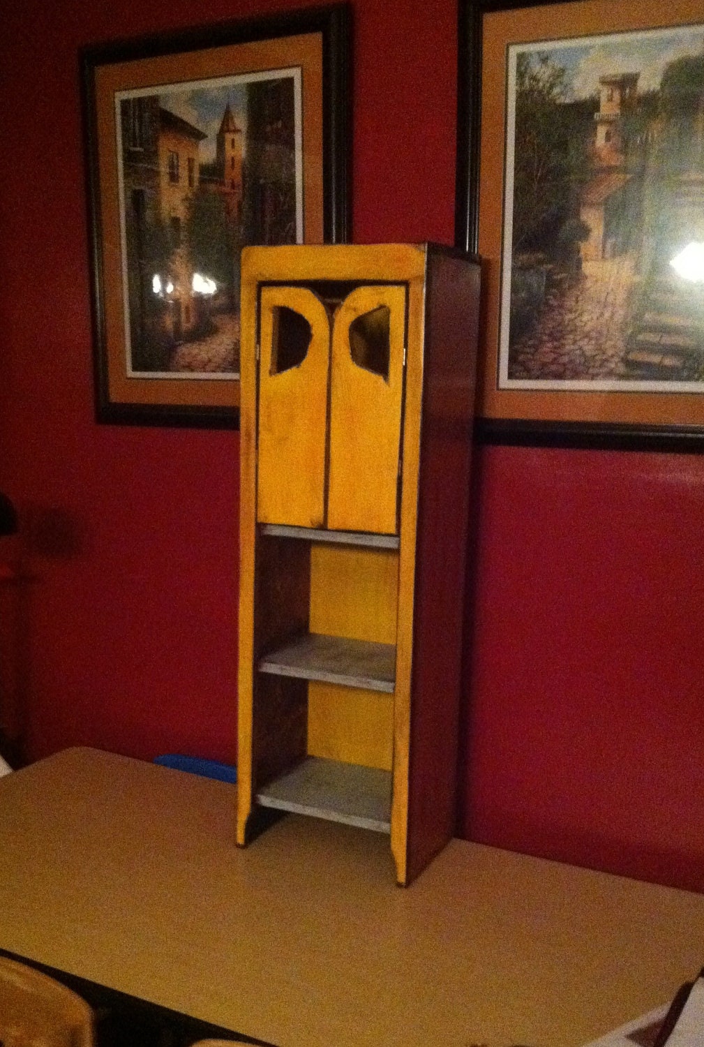 Distressed cabinet, tall, rustic, shabby, funky and fun.