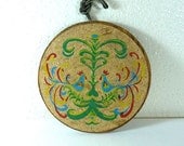 Pennsylvania Dutch Cork and Wooden Trivet, Pot Holder, Wall Hanging
