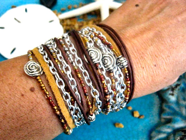 Boho Chic Endless Leather Wrap Beaded Bracelet Rio Tan...."FREE SHIPPING"