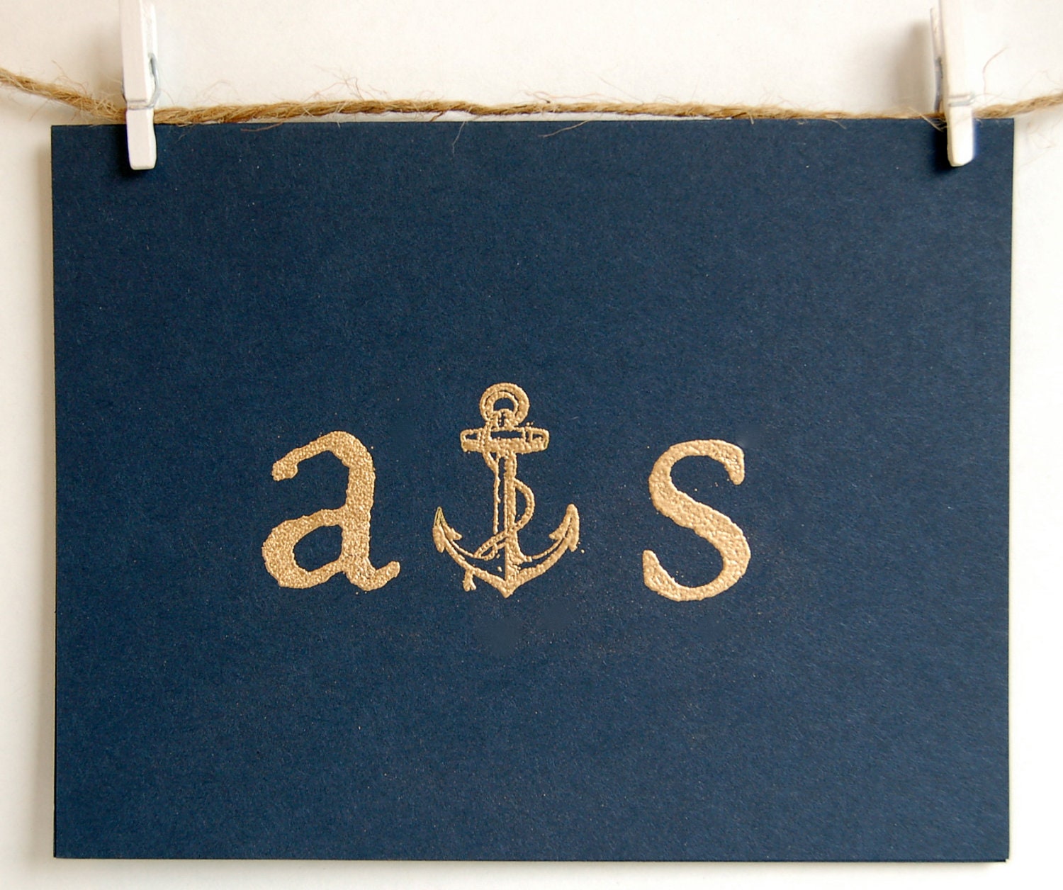 Nautical Anchor Stationery SET, Navy Blue with Gold Embossed Anchor and Hand Lined Envelope with Gold and Blue Japanese Paper
