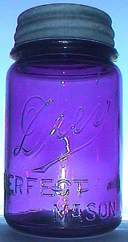 Beautiful little pint size DEEP PURPLE color antique Drey MASON fruit canning jar all original