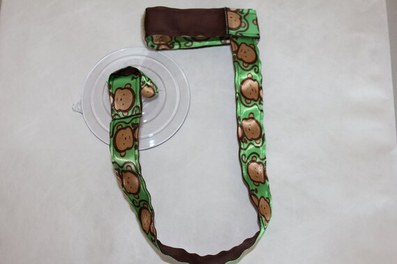 Bottle Tether, Toy Tether, Sippy Strap with Suction Cup-Monkey Print