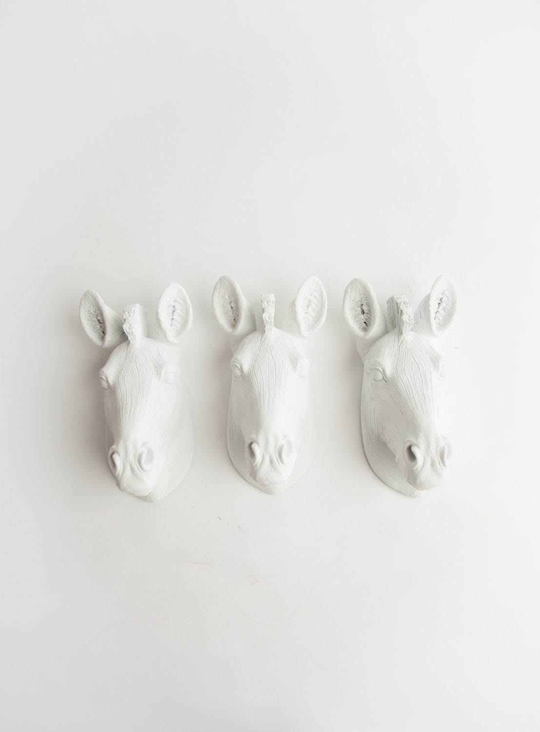 The Myras - Set of 3 White Mini Resin Zebra Heads- Resin White Faux Taxidermy- Chic & Trendy