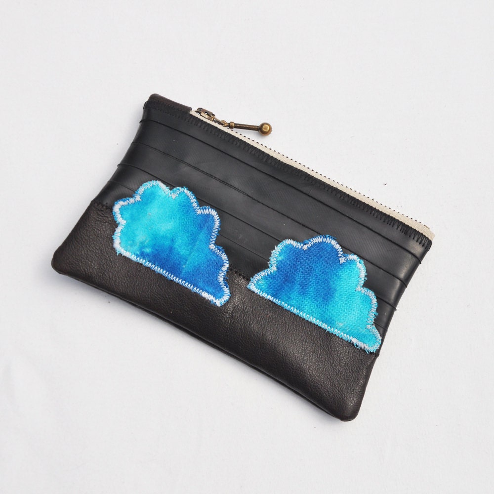 Pouch made from upcycled bike inner tubes and leather scraps