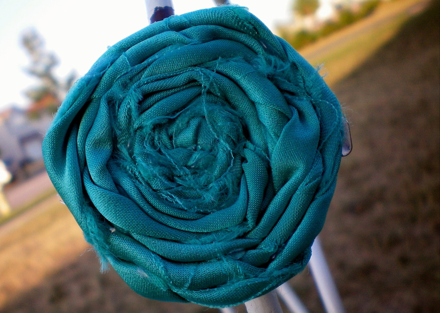 Mermaid rosette satin fabric flower, spiral, rosette, bridesmaid, wedding, flower girl, accessory, turquoise hair clip, Ready to Ship