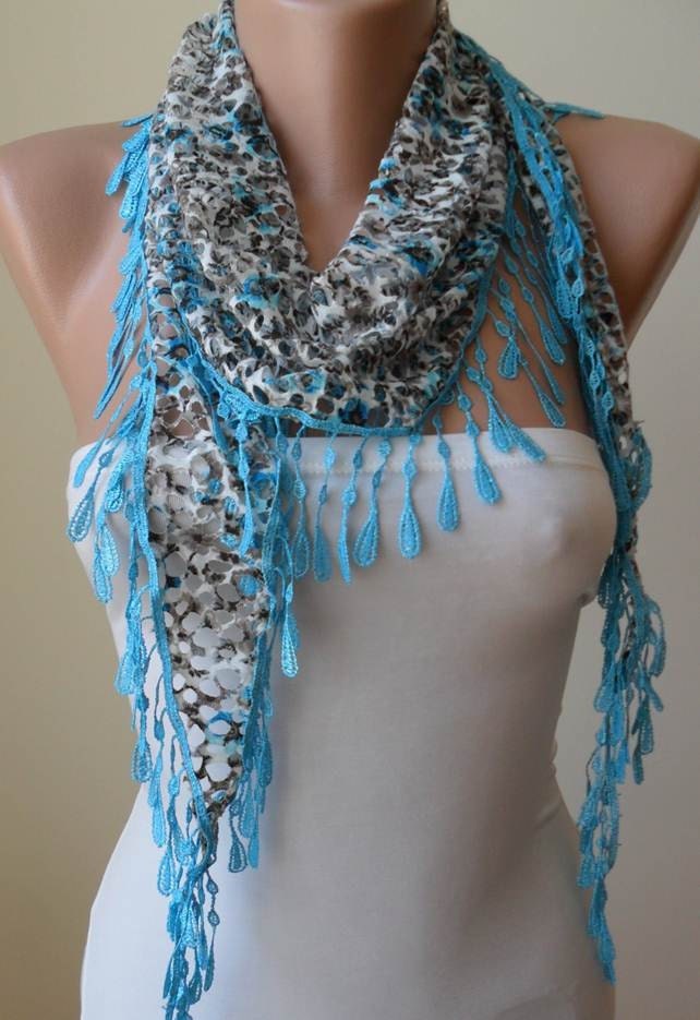 ON SALE - Perforated Fabric - Blue Scarf with Trim Edge
