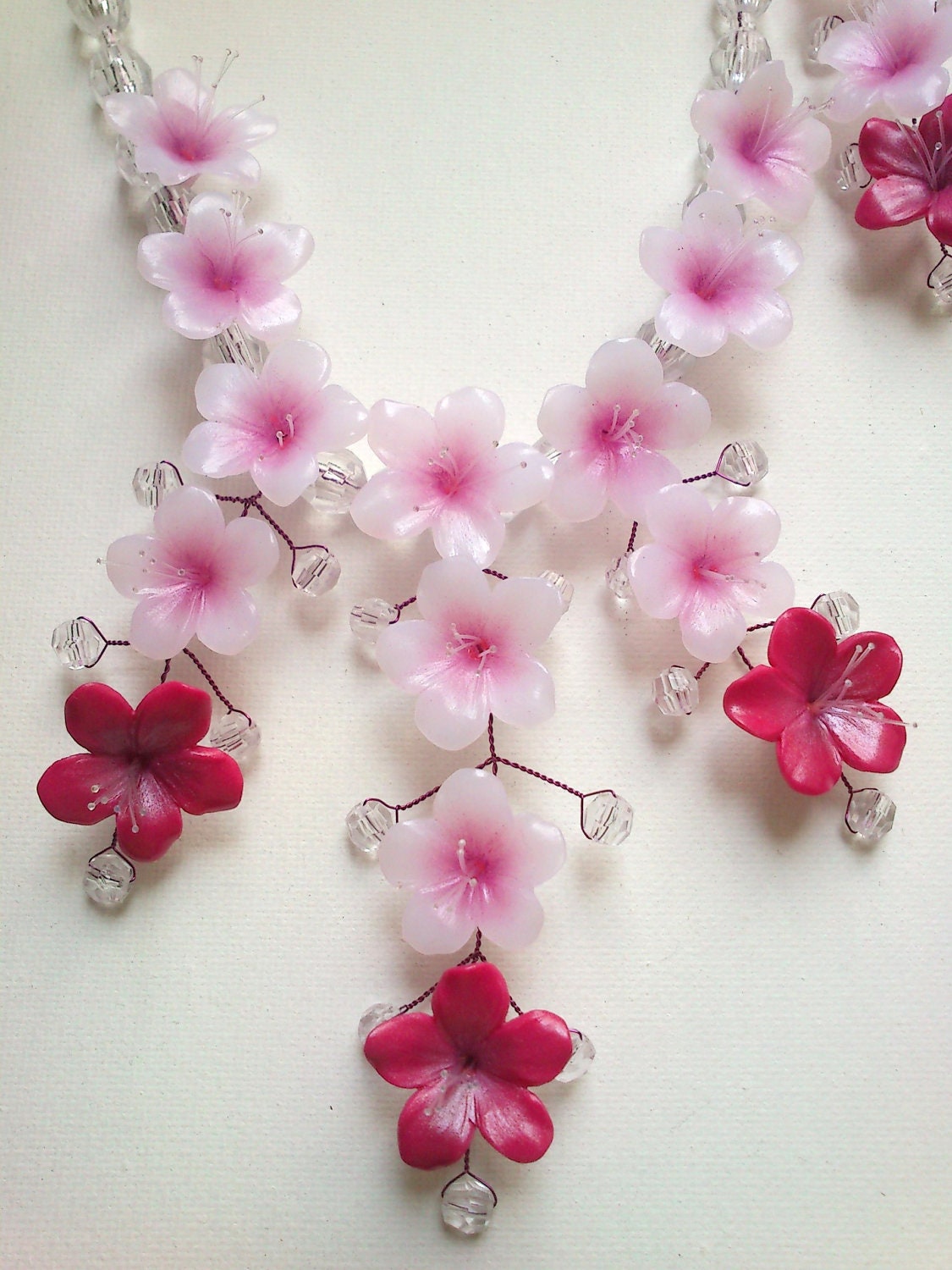 Flower necklace- Flower earrings- Sakura flower- Pink jewellery