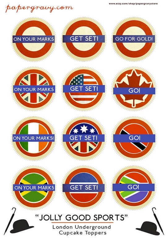 PRINTABLE World Party Cupcake Toppers London Underground theme (digital printable file) Il_570xn