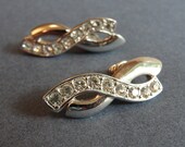 Infinity Silver Rhinestones Pierced Earrings - Vintage 70s Evening or Wedding Jewelry - Little Black Dress, Womens Gift