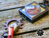Memory Box Necklace - Antique Copper, Lock, Key, Sprocket and Zipper Charms