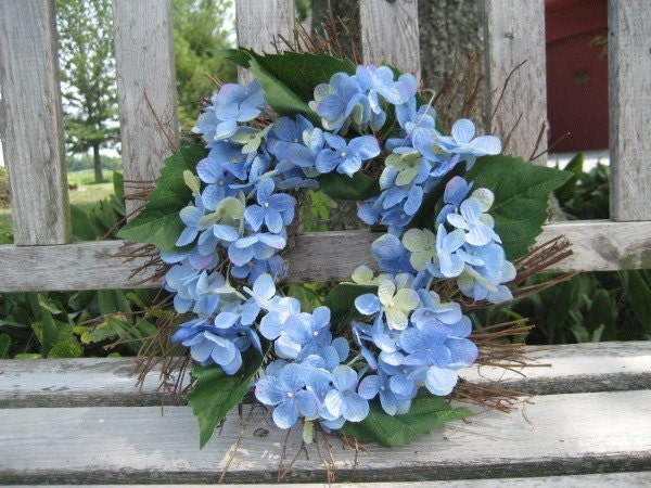 Rustic Twig Wreath with Blue Hydrangeas - Blue Hydrangea Wreath - Wreath for Door - Wall decor - Country Wreath - Primitive Wreath