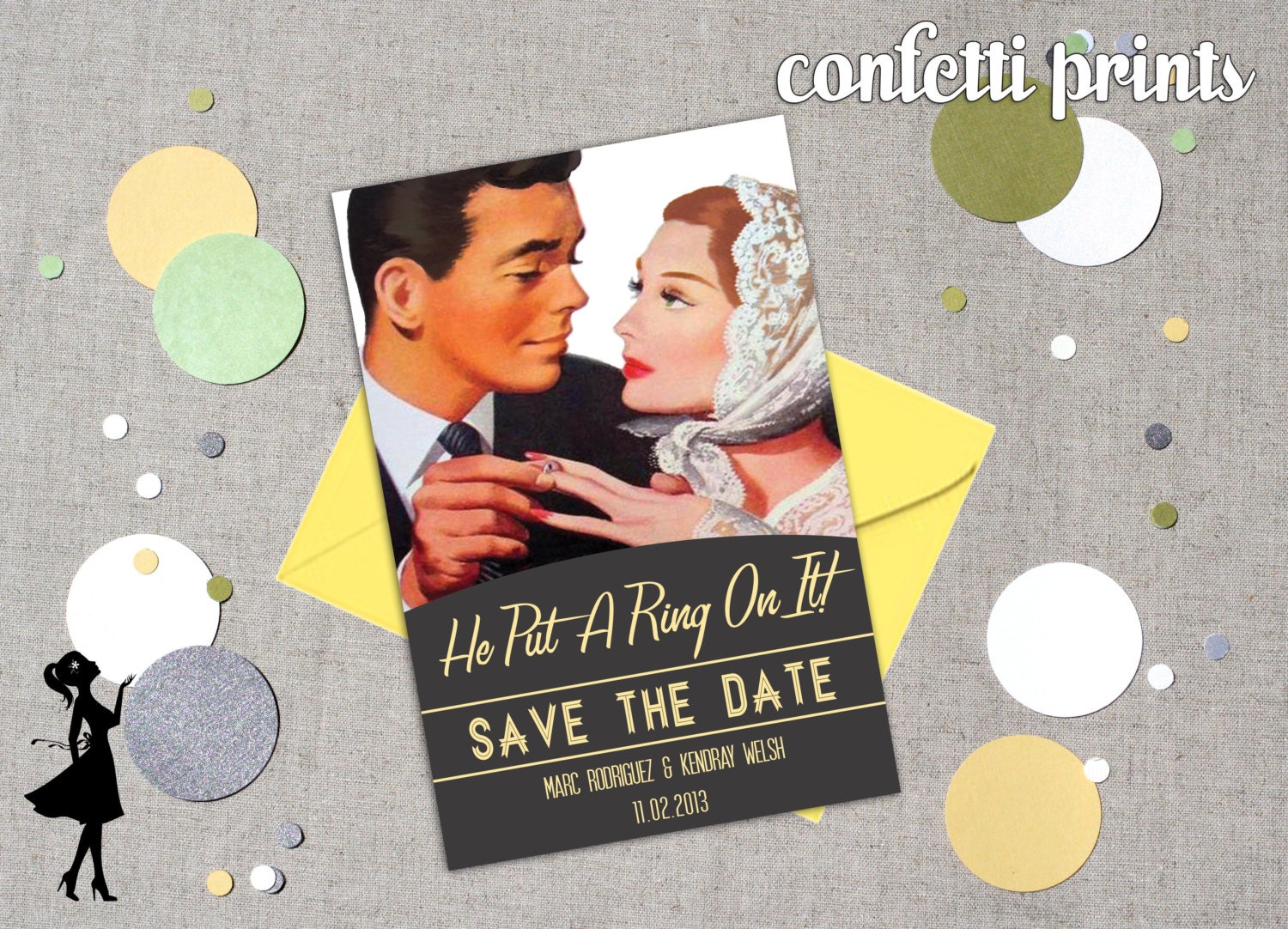 Retro Save The Date Magnet / Postcard - HE Put A RING On IT Printable Il_570xn