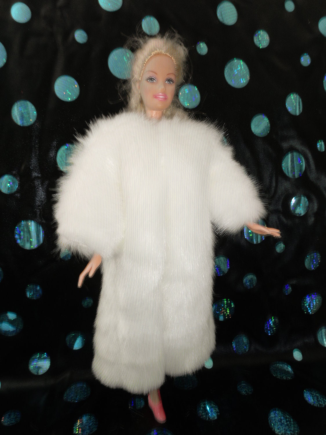 Barbie doll Fashion doll white mink faux fake fur coat