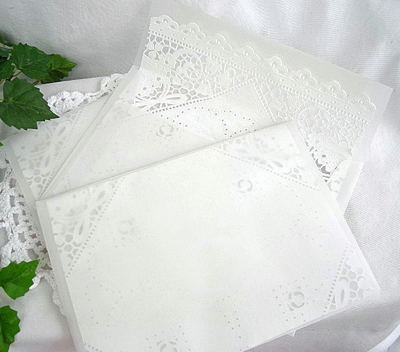 Vellum Doily Lace Envelopes Vintage  Handmade Shabby Chic Wedding Invitaion Envelopes A7 Size 1 Piece Set