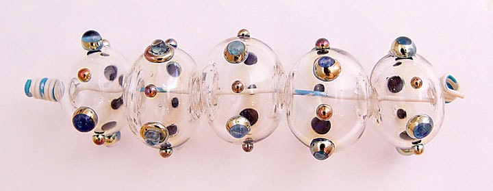 Item 3007 Silver glass blown hollows, set of 5 soft glass beads