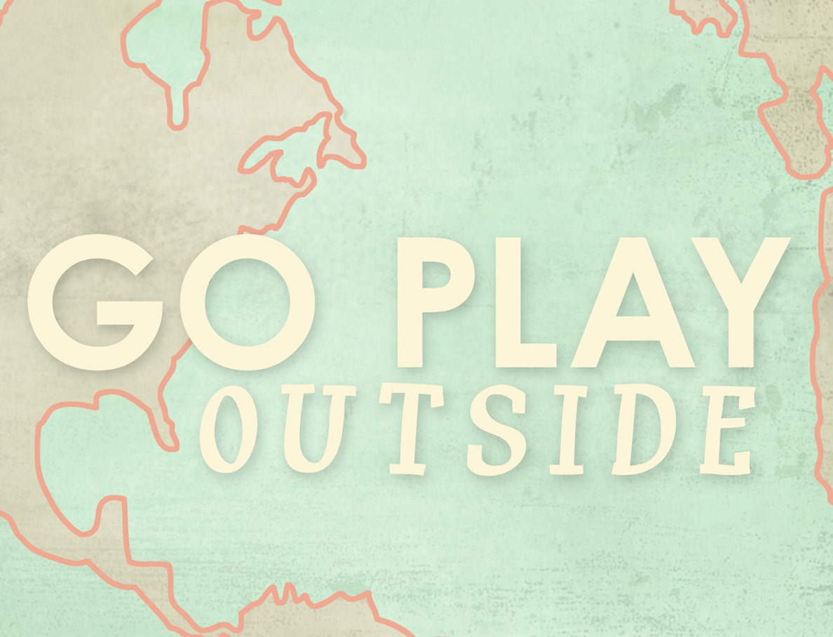 Go Play Outside graphic print / wanderlust coral and mint / globe travel map vintage