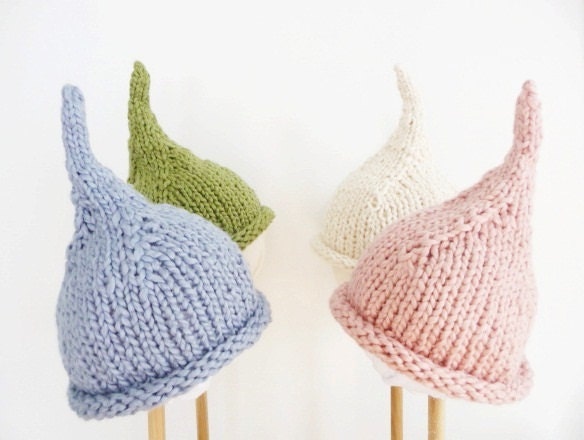 Soft Organic Baby Elf Hat - Newborn Pixie Gnome Hat - Organic Cotton - Photo Prop -  Pink, Blue, Green, Natural - Great Baby Shower Gift