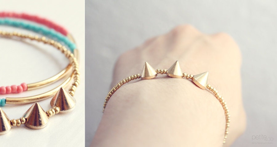 gold spike bracelet - delicate edgy layering bracelet - spike jewelry