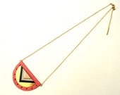 Soleil necklace coral, leather and fine gold gilded jewel, ethnic style