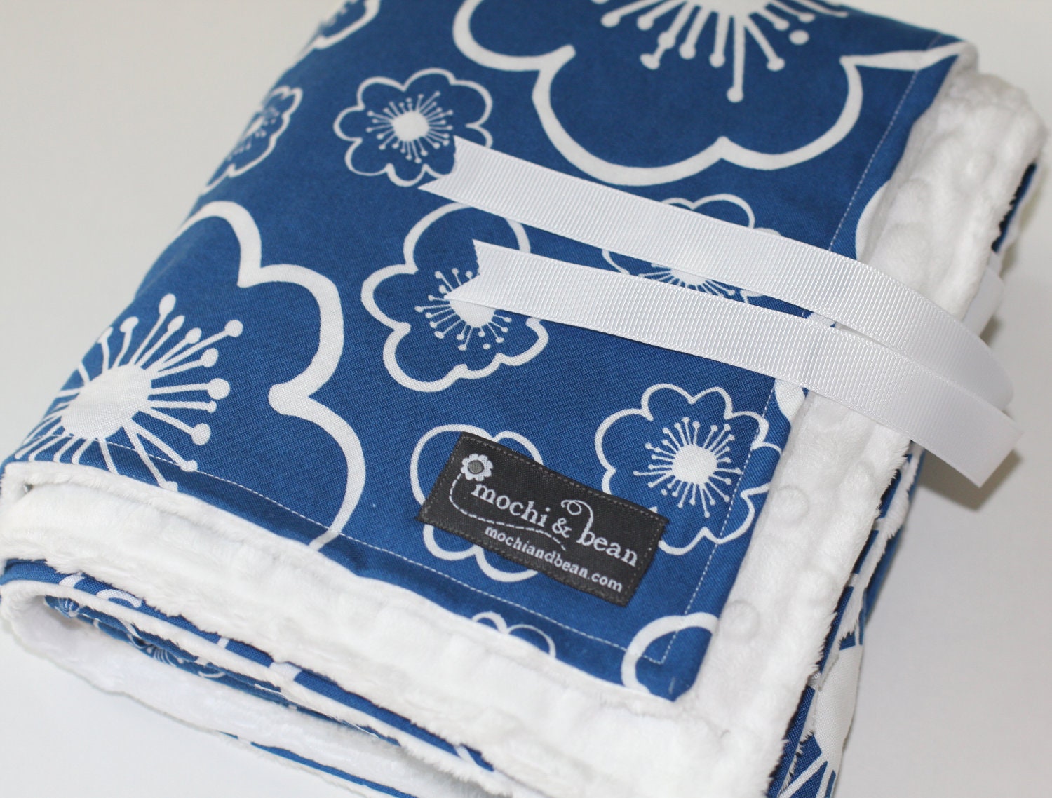 Baby Blanket with Stroller Ties, Coastal Flowers by Lotta Jansdotter and White Dot Minky