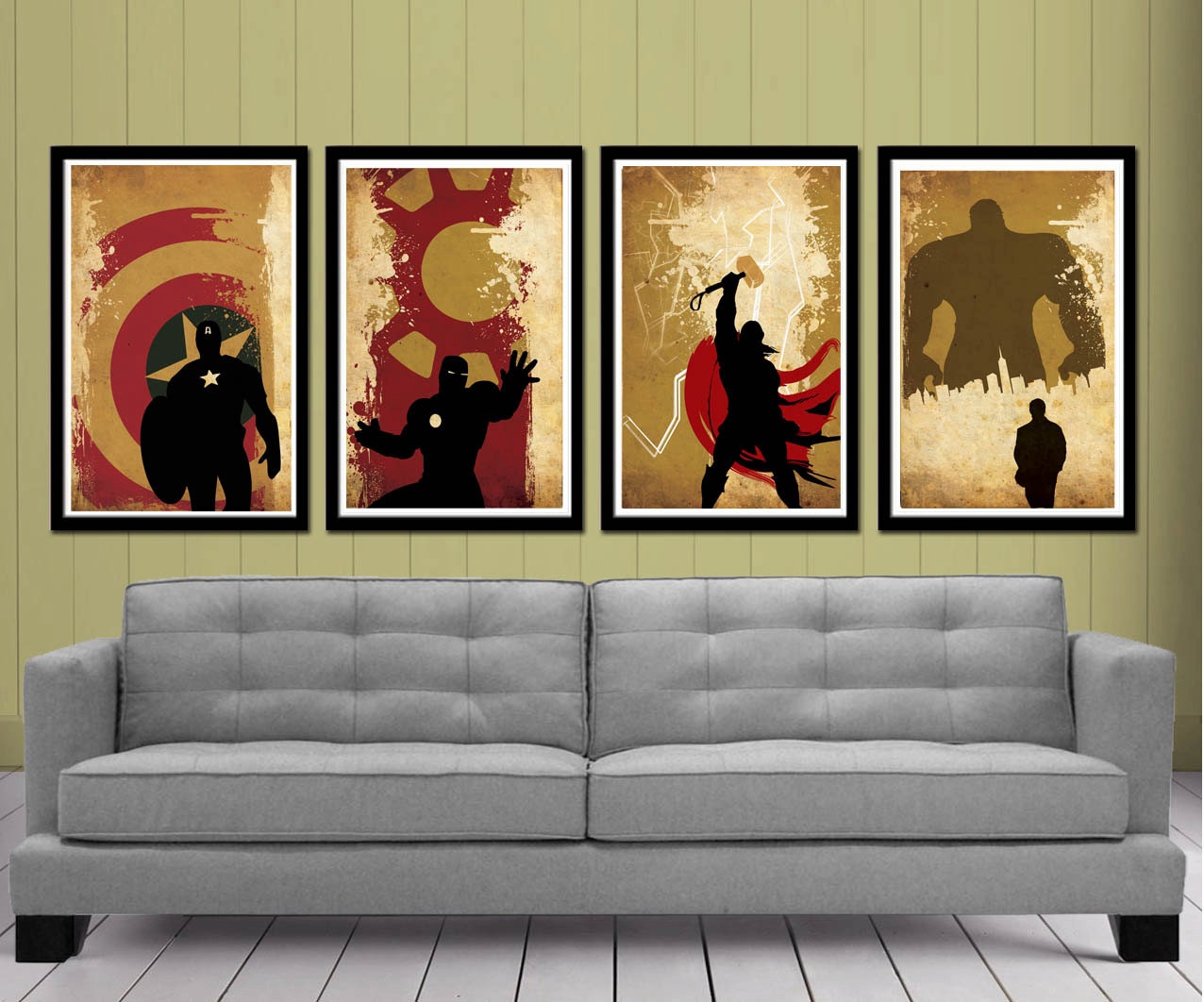 Retro Captain America, Hulk , Iron Man and Thor Superheroes Poster Set