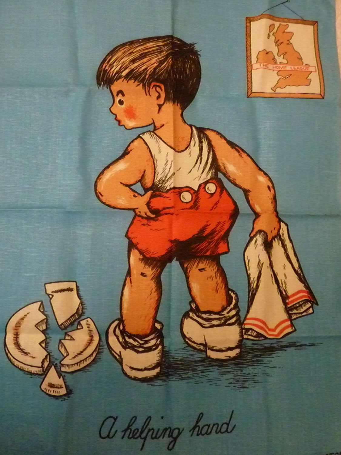 Vintage 1960s Pure Irish Linen printed tea towel - Vintage Linen - Vintage Homewares - Vintage Gift