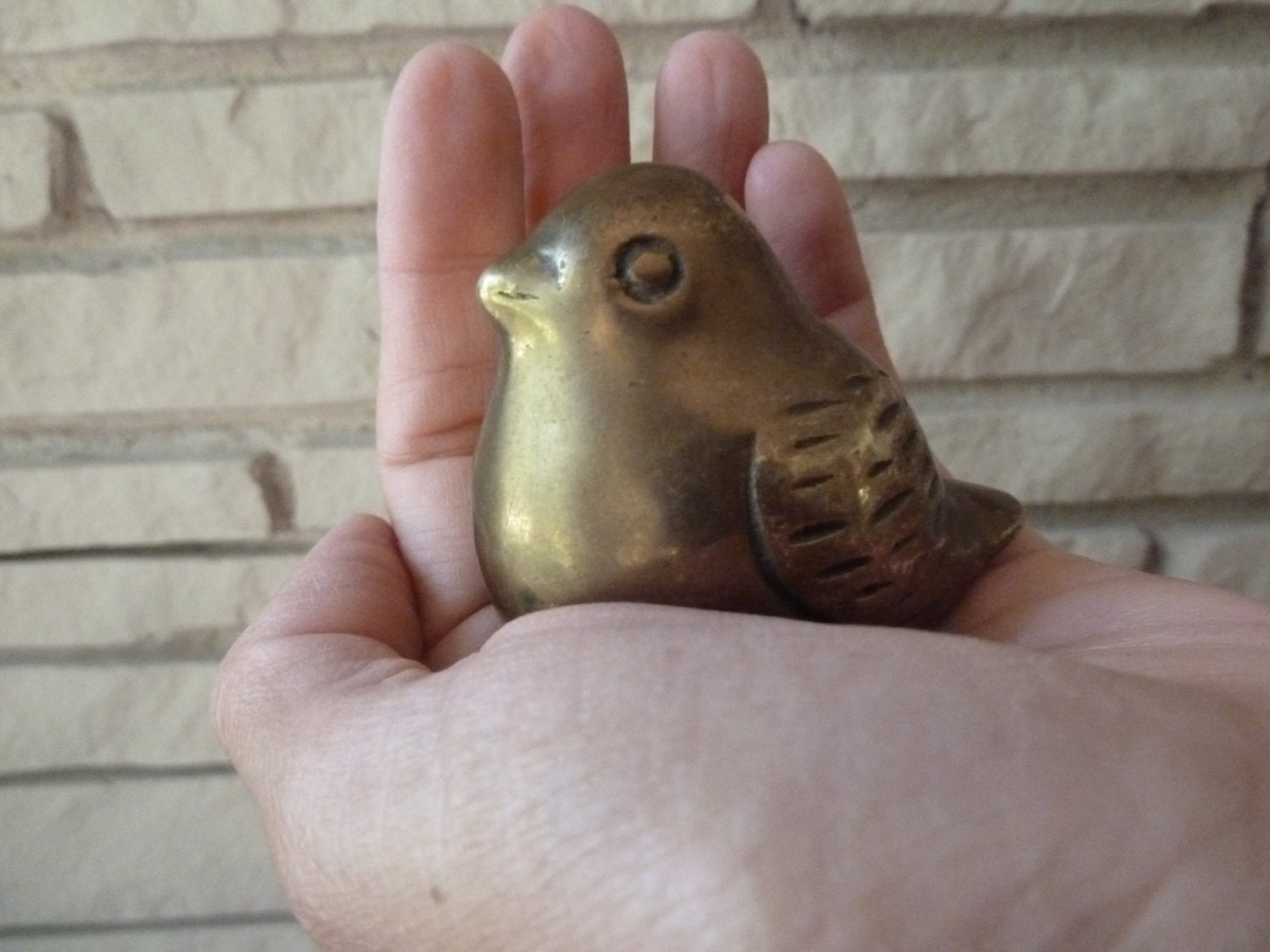 Vintage Tiny Brass Bird