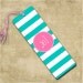 Personalized bookmark - Tiffany blue stripe with hot pink monogram, monogrammed book mark, custom monogram (9728)