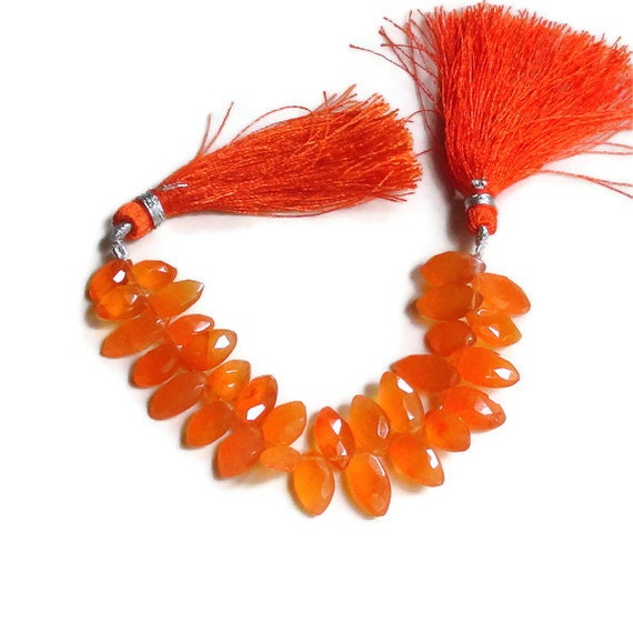 Last Set---Carnelian Beads, Faceted Marquise Orange Gemstone Briolettes--set of 5