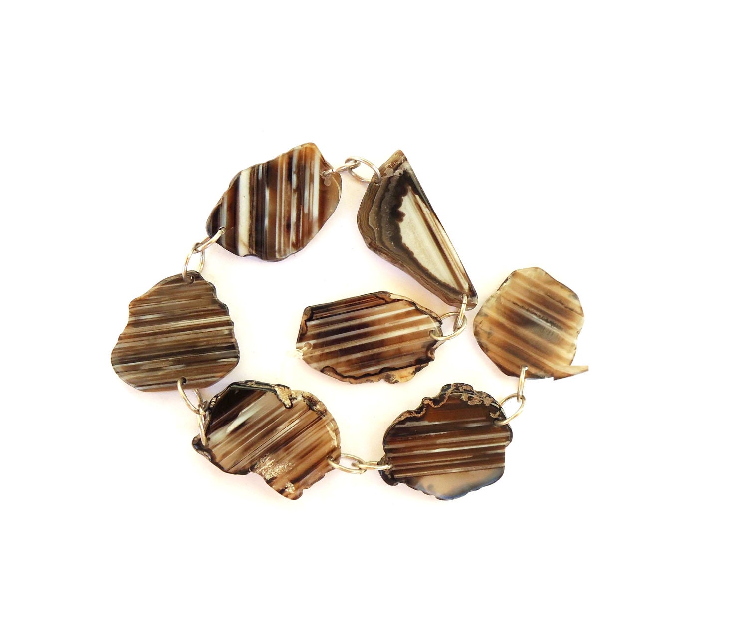 Stripe Agate Brown Gemstone strand - Drilled Slab slice rough agate stones