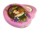 Vintage Swiss Candy Tin Box - Retro Mints Metal Box - Oval Shape - Pink with Violet Flowers