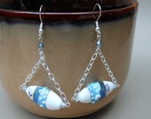 White and Blue Dichroic Glass Lampwork Trapeze Earrings