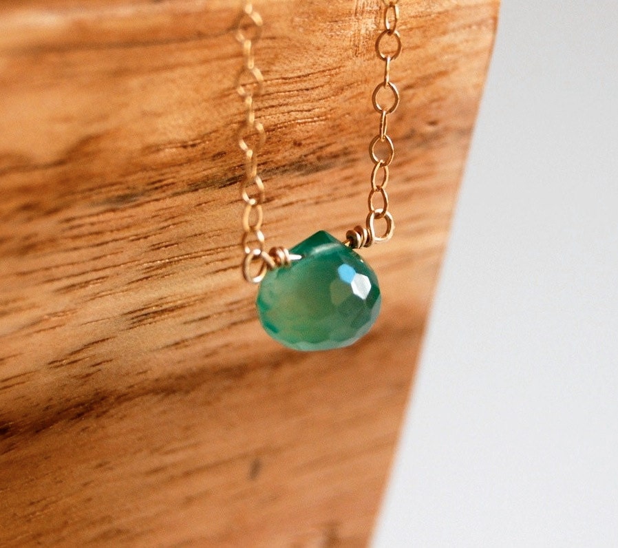 Anuhea necklace - delicate green onyx and 14kt gold filled necklace, simple layering necklace, turquoise aqua gemstone, maui, hawaii