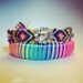 Friendship Bracelet with rhinestones yellow green pink orange purple and yellow in diamond pattern