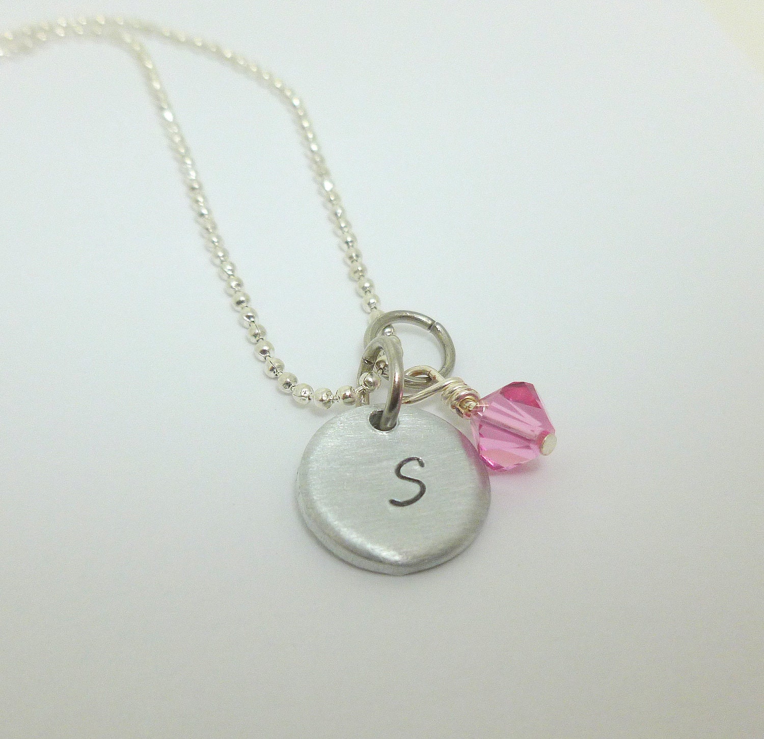 Monogram ,Hand Stamped Personalized Initial Charm Necklace with swarvolski Crystal