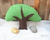 Soft Tree Pillow - Huggable Tree Doll - Plush Toy Tree - 100% Recycled Textiles - Kelly Green Cable Knit  & Brown